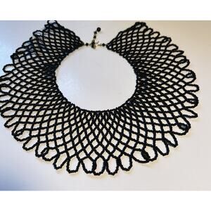 Jewelry Necklace Black Bead Collar Choker J.C. Penny 1950s Adjustable 2 Inches